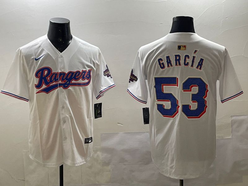 Men Texas Rangers 53 Garcia White Gold Game 2025 Nike MLB Jersey style 5